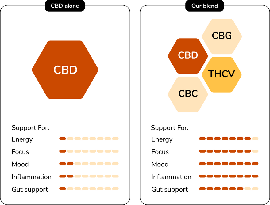 CBD Gummy vs CBD/CBG/CBC/THCV Gummy Comparison Chart